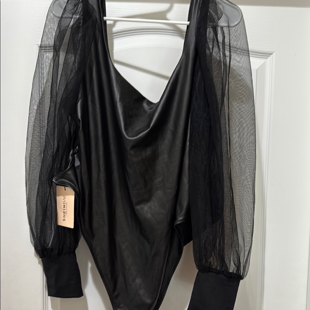 Shein Black Mesh Sleeve Bodysuit